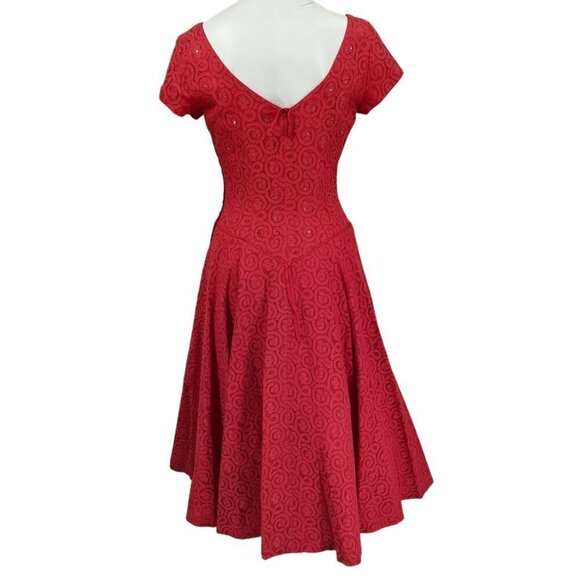 Vintage 50s Lace Rhinestone Short Sleeve Dress Size 11 A Line Miss Jane Junior - Picture 12 of 15
